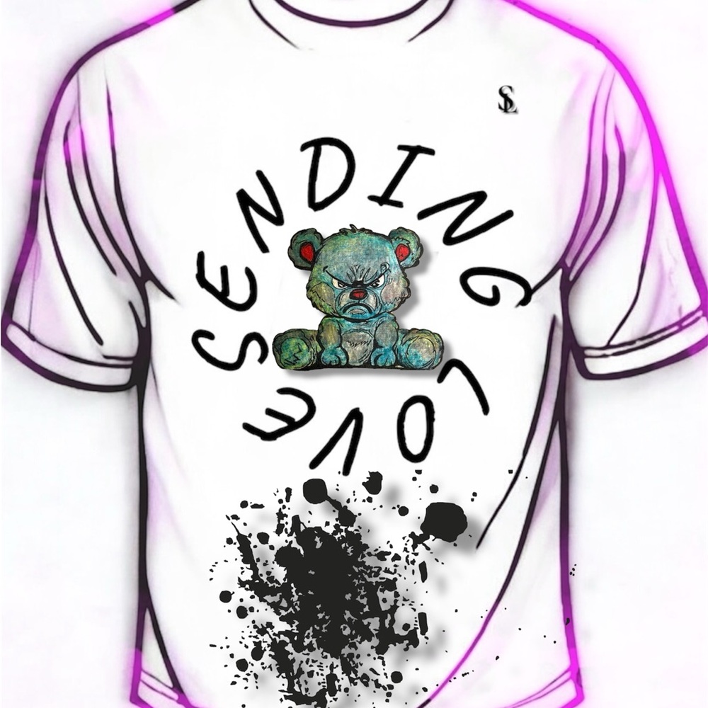 Hanes White Tee with Colorful Bear Graphic SENDING LOVE T-shirt’s